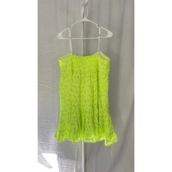 $185 Lilly Pulitzer Briana Bright Neon Eyelet Bow Tiered Mini Dress Size 12